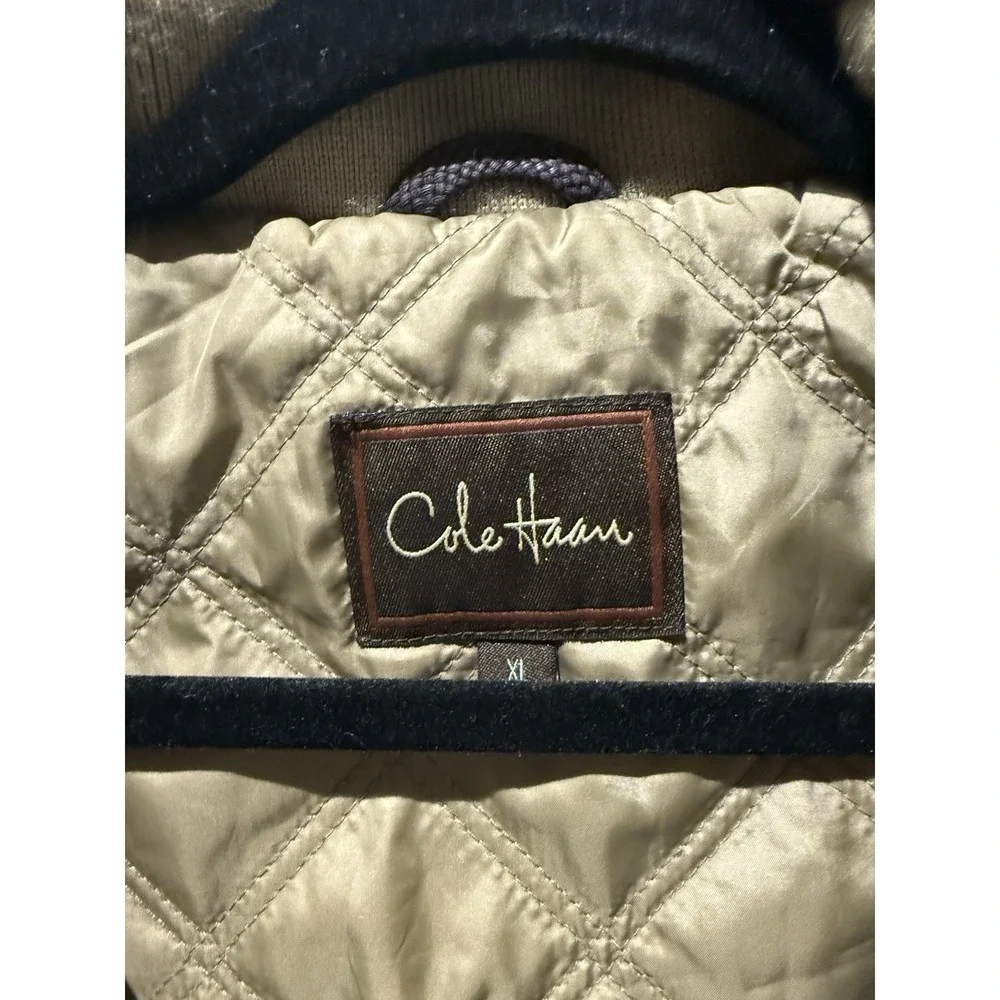Cole Haan Mens Vtg Leather Trim Rain Thermore Coat‎ Size XL Khaki Weatherproof